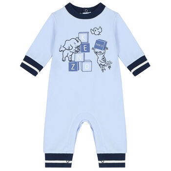 Baby Boys Blue Logo & Animals Romper